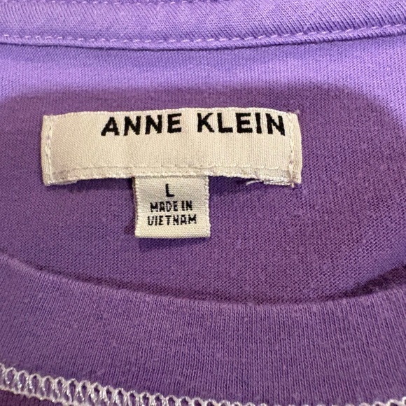 Anne Klein Purple Boxy Relaxed pocket T-Shirt with white contrast stitching - Picture 6 of 11